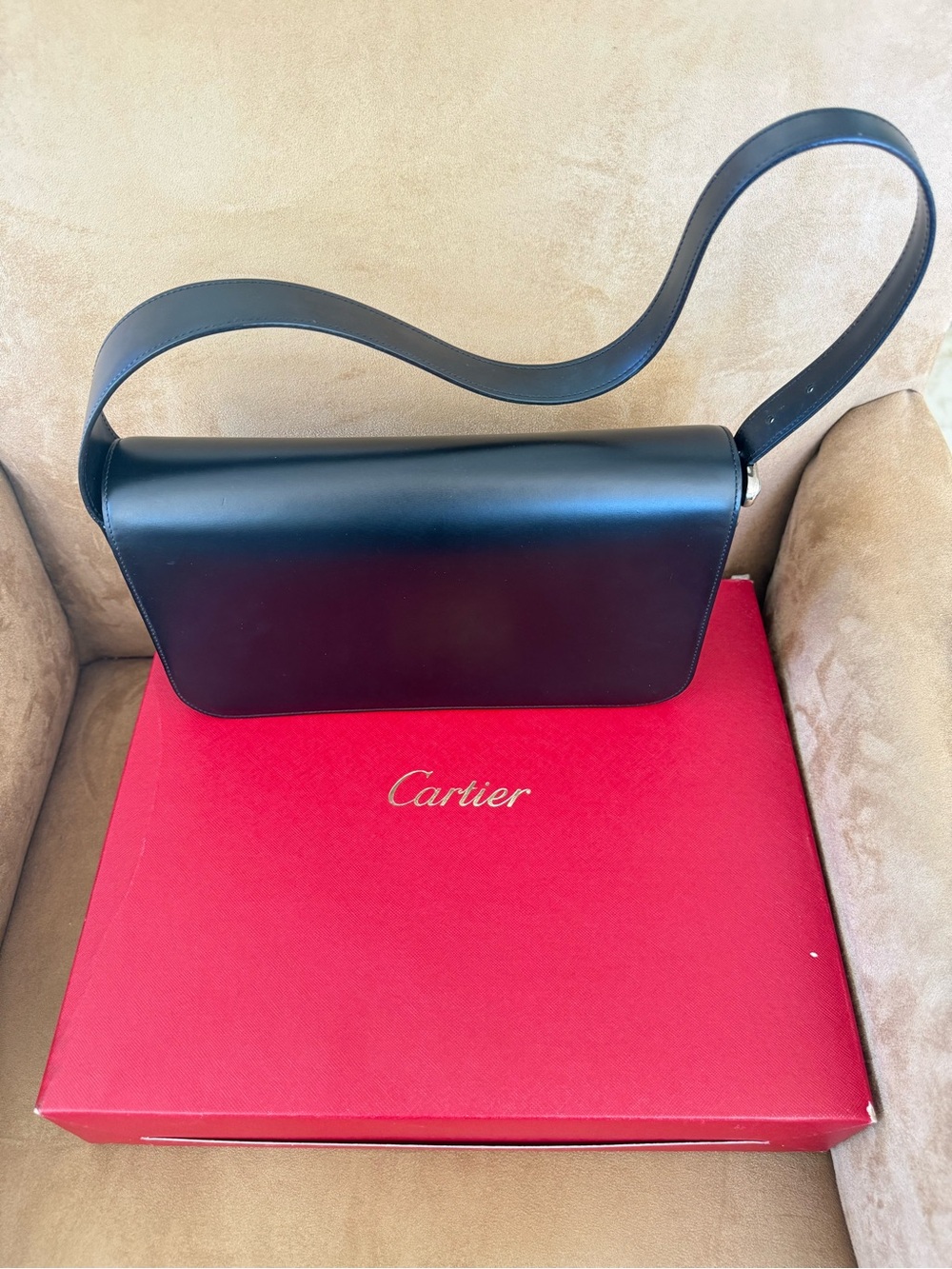 Cartier Black Leather Shoulder Bag with Strap